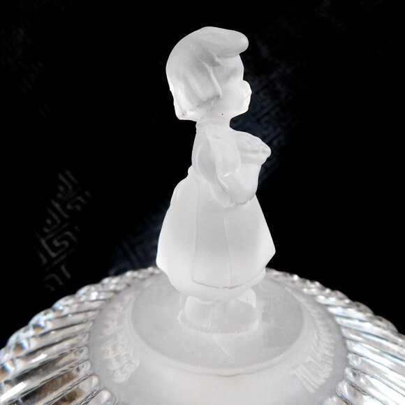 Glass Covered Trinket Powder Dish with Girl Shaped Handle - Picture 3 of 4